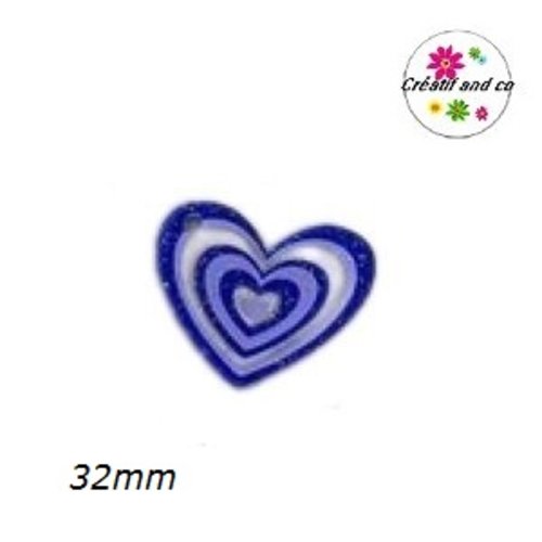Breloque pendentif coeur mauve 32mm