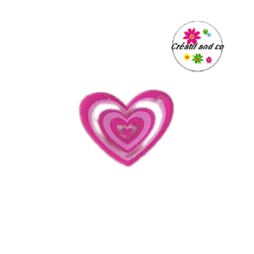 Breloque pendentif coeur fuschia 32mm