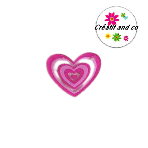 Breloque pendentif coeur fuschia 32mm