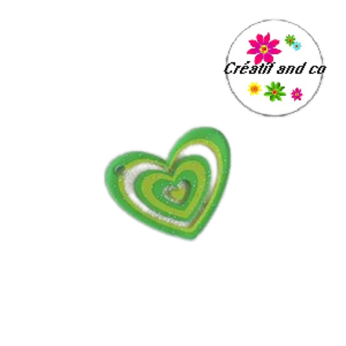 Breloque pendentif coeur vert  32mm