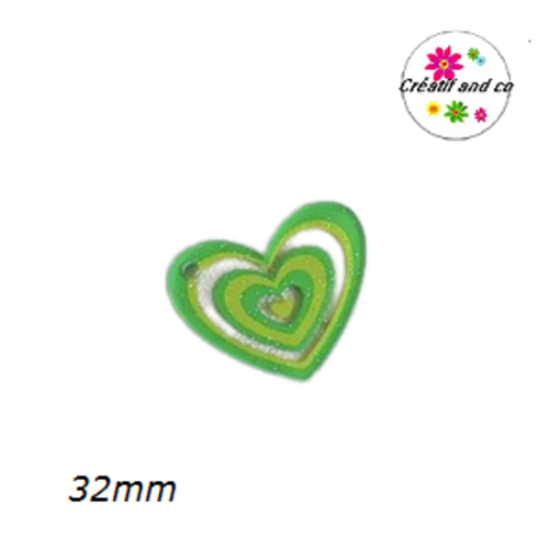 Breloque pendentif coeur vert  32mm