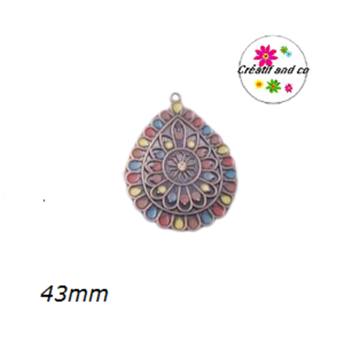 Grand pendentif goutte émail style bohème 43mm
