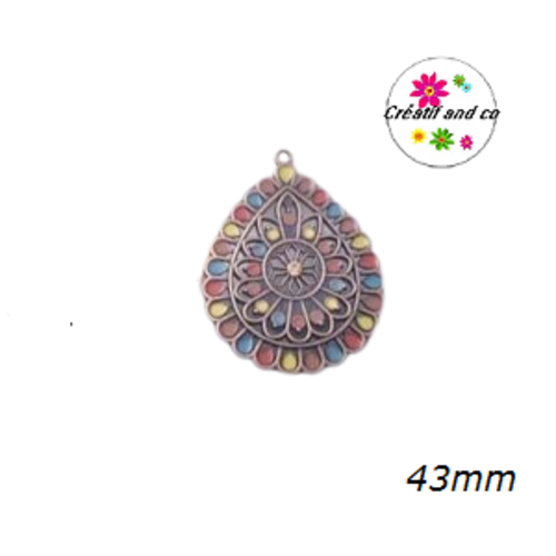 Grand pendentif goutte émail style bohème 43mm