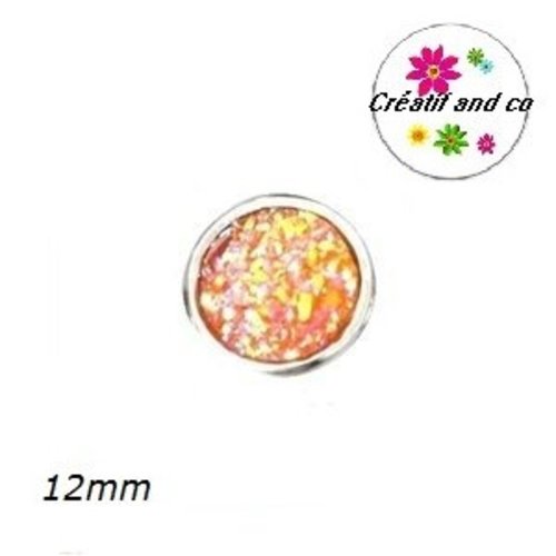 Bouton pression effet druzy orange résine 12mm