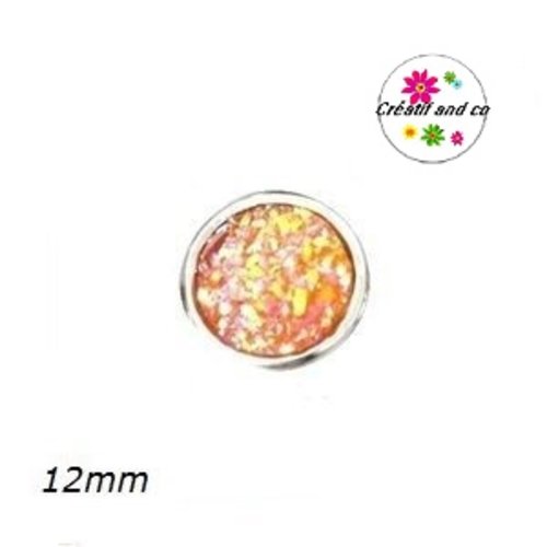 Bouton pression effet druzy orange résine 12mm