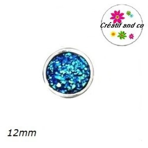 Bouton pression effet druzy noir bleuté résine 12mm