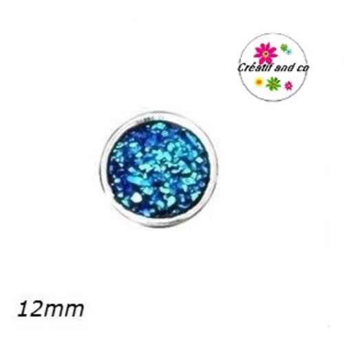 Bouton pression effet druzy noir bleuté résine 12mm