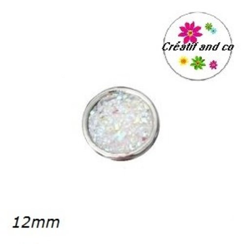 Bouton pression effet druzy blanc brillant résine 12mm