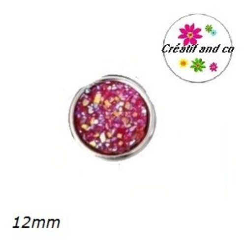 Bouton pression effet druzy fuchsia résine 12mm