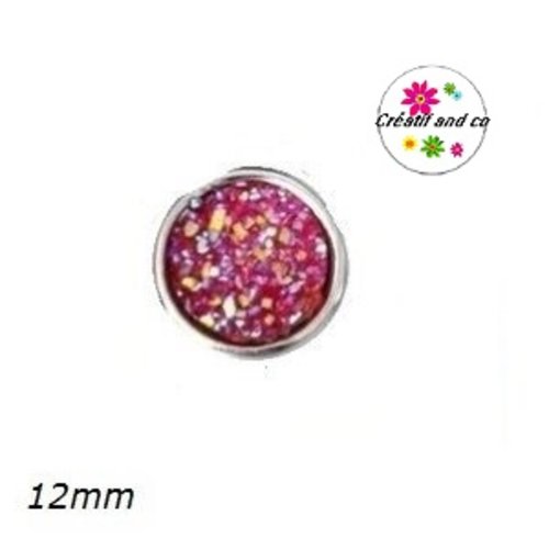 Bouton pression effet druzy fuchsia résine 12mm