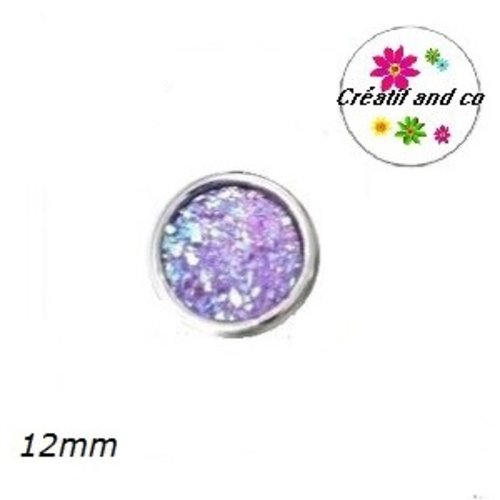 Bouton pression effet druzy parme clair résine 12mm