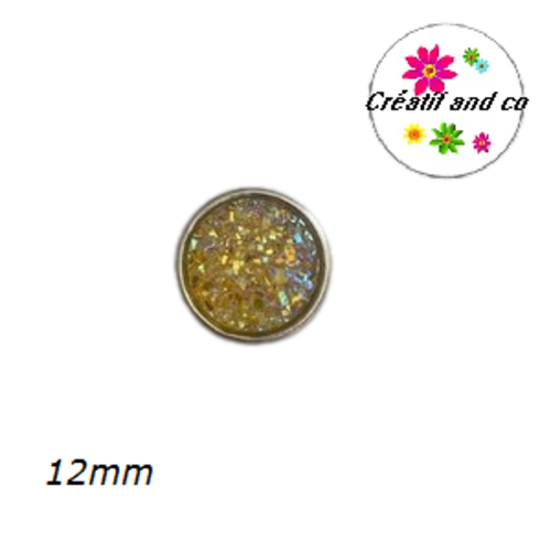 Bouton pression effet druzy jaune résine 12mm