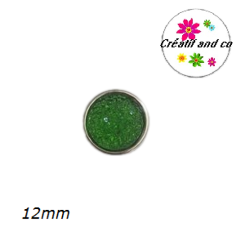 Bouton pression effet druzy vert non brillant  résine 12mm