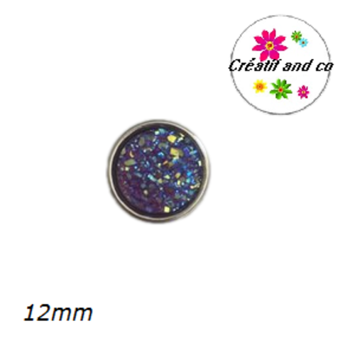 Bouton pression effet druzy parme foncé résine 12mm
