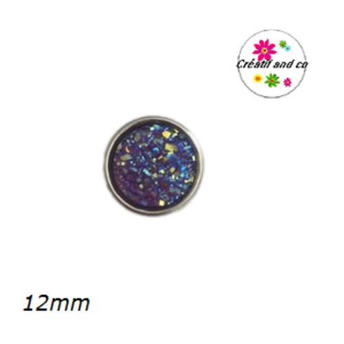 Bouton pression effet druzy parme foncé résine 12mm
