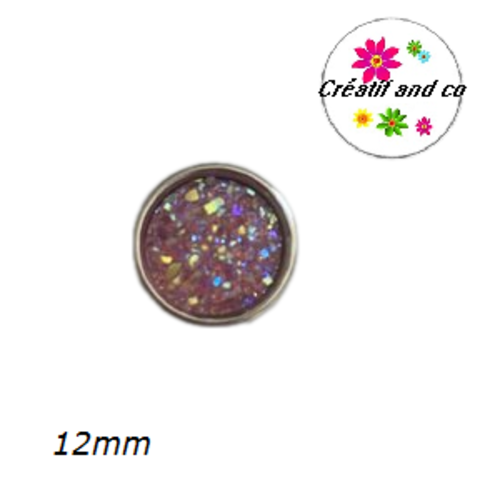 Bouton pression effet druzy rose résine 12mm