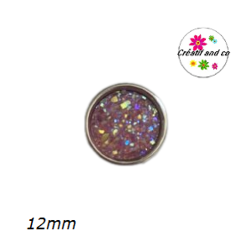 Bouton pression effet druzy rose résine 12mm