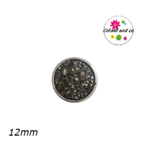 Bouton pression effet druzy anthracite résine 12mm