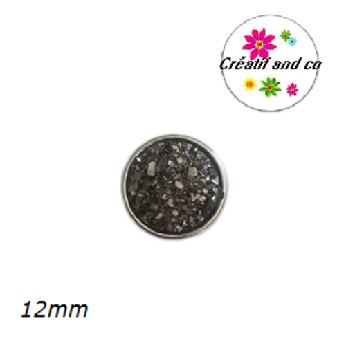 Bouton pression effet druzy anthracite résine 12mm