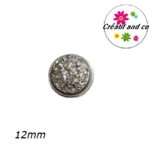 Bouton pression effet druzy argent résine 12mm