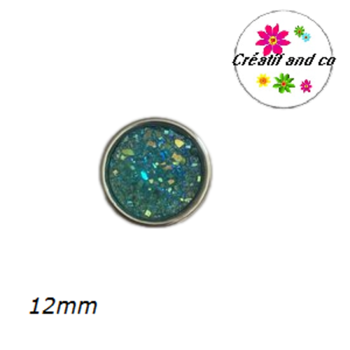 Bouton pression effet druzy turquoise résine 12mm