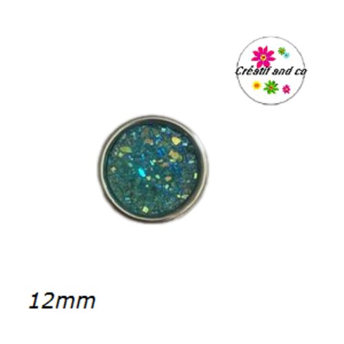 Bouton pression effet druzy turquoise résine 12mm
