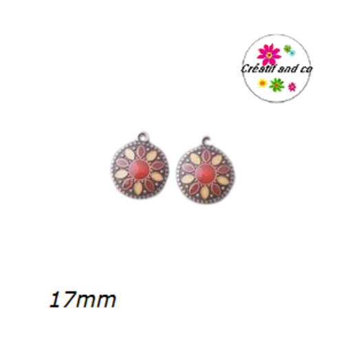 Breloque ronde émail orange/rouge 17mm