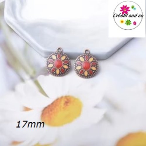 Breloque ronde émail orange/rouge 17mm