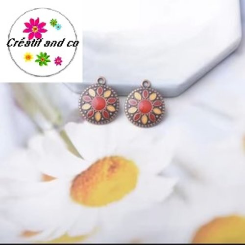 Breloque ronde émail orange/rouge 17mm