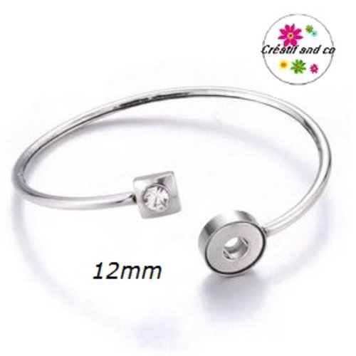 Bracelet ouvert en acier inoxydable pour bouton pression 12mm