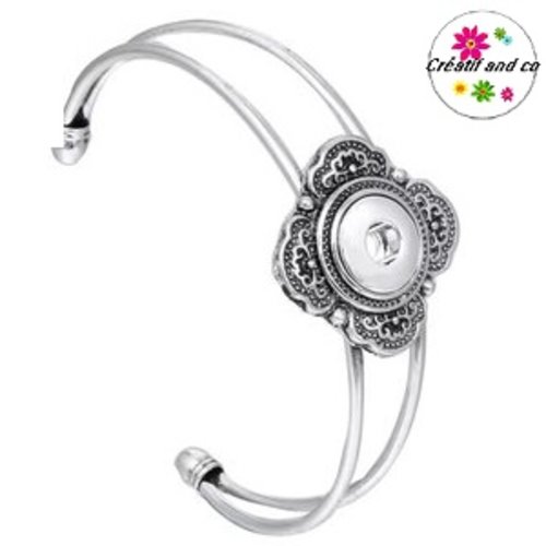 Bracelet ouvert argenté pour bouton pression 18mm
