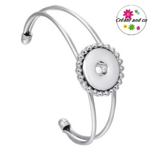 Bracelet ouvert argenté pour bouton pression 18mm
