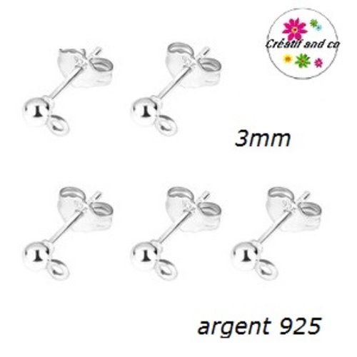 X20 tiges clou tête boule 3mm + poussoirs argent 925