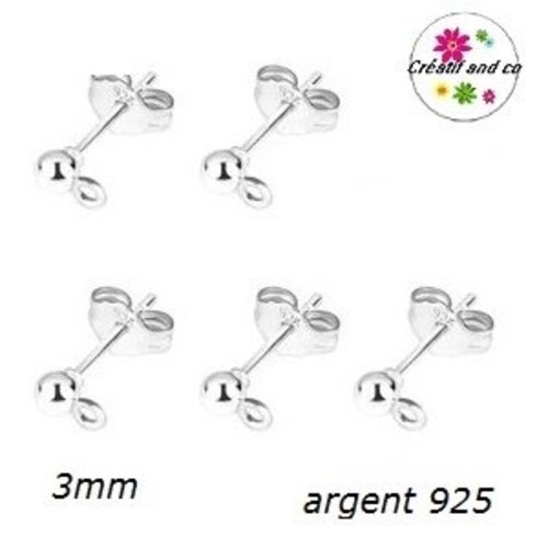 X20 tiges clou tête boule 3mm + poussoirs argent 925