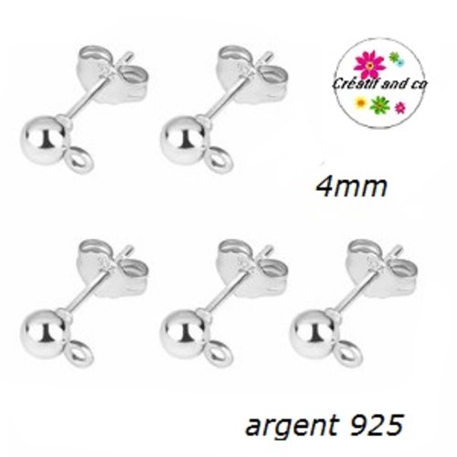 X20 tiges clou tête boule 4mm + poussoirs argent 925