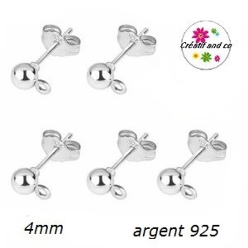 X20 tiges clou tête boule 4mm + poussoirs argent 925