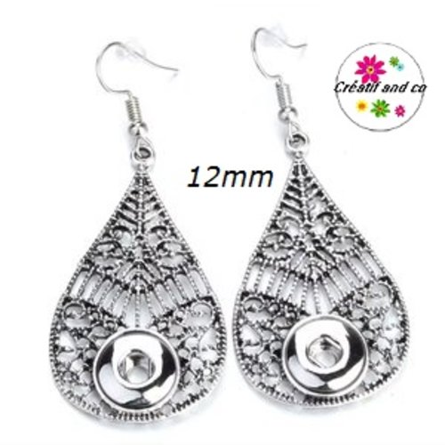 Boucle d'oreille pendante bouton pression 12mm