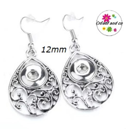 Boucle d'oreille pendante bouton pression 12mm