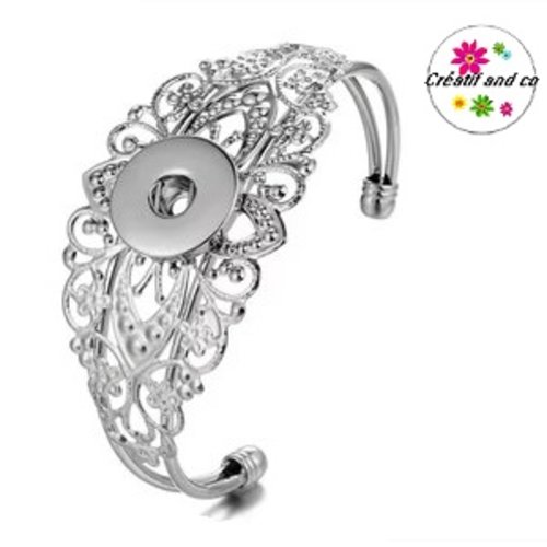 Bracelet ouvert argenté pour bouton pression 18mm