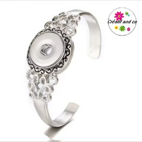 Bracelet ouvert argenté pour bouton pression 18mm
