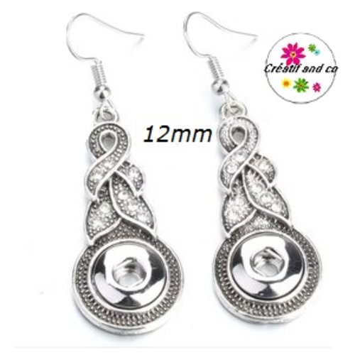 Boucle d'oreille pendante bouton pression 12mm