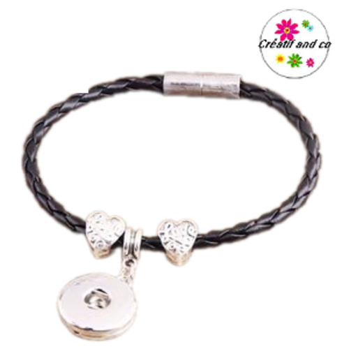 Bracelet  cordon tressé simili cuir et ses perles pour bouton pression