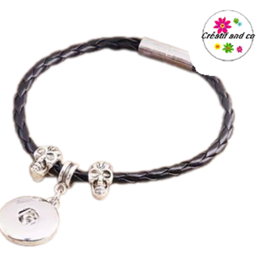 Bracelet  cordon tressé simili cuir et ses perles pour bouton pression