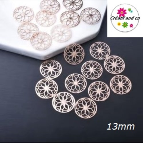 Connecteur estampe cercle motif fleur rose gold 13mm