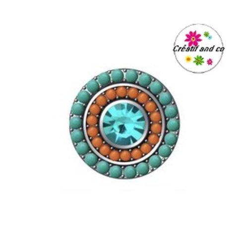 Bouton pression strass turquoise et orange