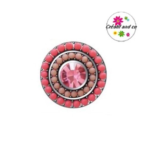 Bouton pression strass fuschia et rose