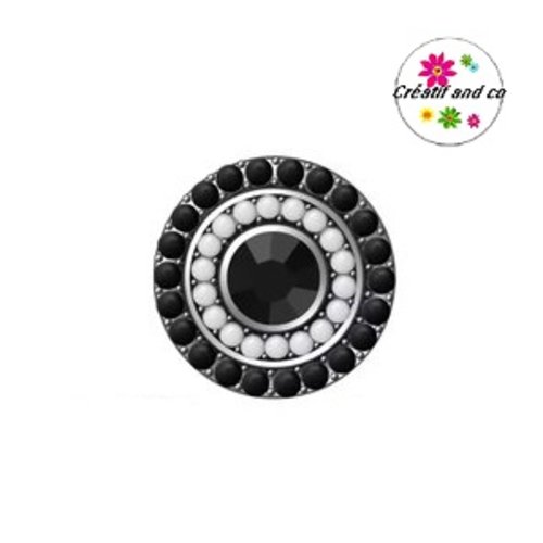 Bouton pression strass noir et blanc