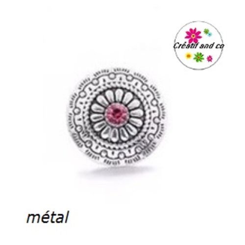Bouton pression strass central fuschia