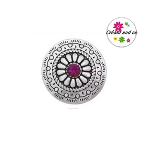 Bouton pression strass central fuschia