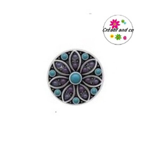 Bouton pression argent/turquoise